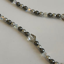Load image into Gallery viewer, Clear Crystals &amp; Gray Pearls 17.5” Elegant Handcrafted Swarovski Crystal Beaded Necklace Set
