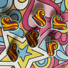 Load image into Gallery viewer, Colorful abstract pattern with hearts and geometric shapes
