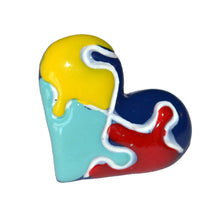 Load image into Gallery viewer, Autism Awareness Brooch Heart Shaped Puzzle Pin Resin Top Hat Cabochon Coat Pin
