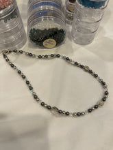 Load image into Gallery viewer, Clear Crystals &amp; Gray Pearls 17.5” Elegant Handcrafted Swarovski Crystal Beaded Necklace Set

