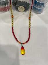 Load image into Gallery viewer, Fire Opal Pendant Crystal Necklace and Earrings Elegant Handcrafted Crystal Beaded 18" Necklace Set
