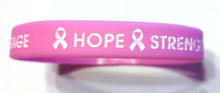 Load image into Gallery viewer, Dozen Breast Cancer Awareness Wristband Hope/Strength/Courage (set of 12)
