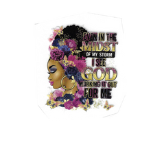 Load image into Gallery viewer, Even in the Midst of My Storm I see God Working It Out for Me Afro-Puff Design Trendy Iron-on Heat Transfer
