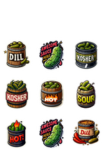 Load image into Gallery viewer, Pickles in a Barrel Vinyl Glossy Stickers Sheet - 4.5&quot; x 6.5&quot; Hot/Dill/Sour/Kosher
