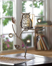 Load image into Gallery viewer, Wise Owl Votive Candleholder Iron and Glass
