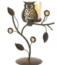 Load image into Gallery viewer, Wise Owl Votive Candleholder Iron and Glass
