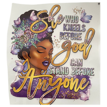 Load image into Gallery viewer, She who Kneels before God Purple Design Trendy Iron-on Heat Transfer
