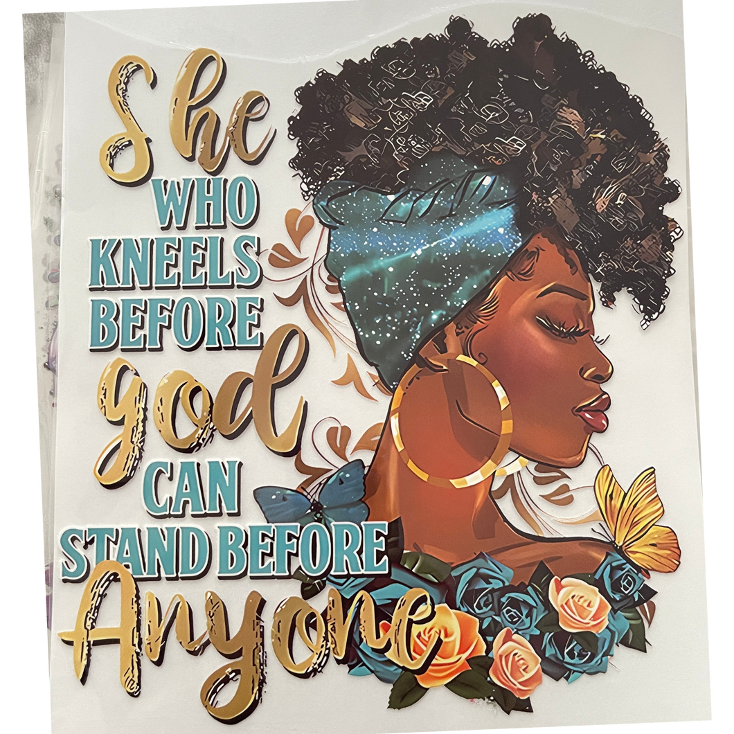 She who Kneels before God Teal Design Trendy Iron-on Heat Transfer