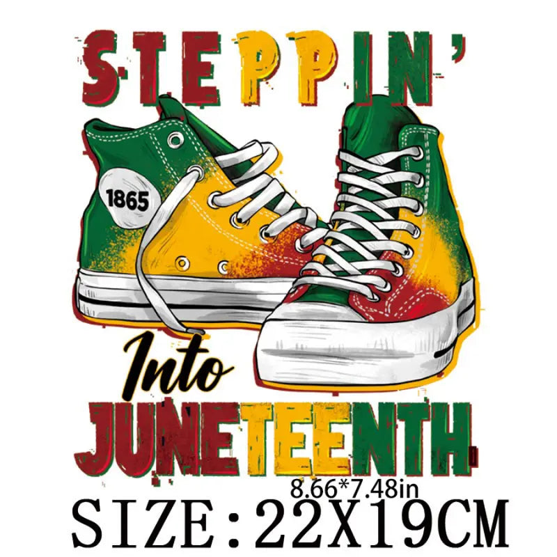 Steppin into Juneteenth Sneakers Design Trendy Iron-on Heat Transfer