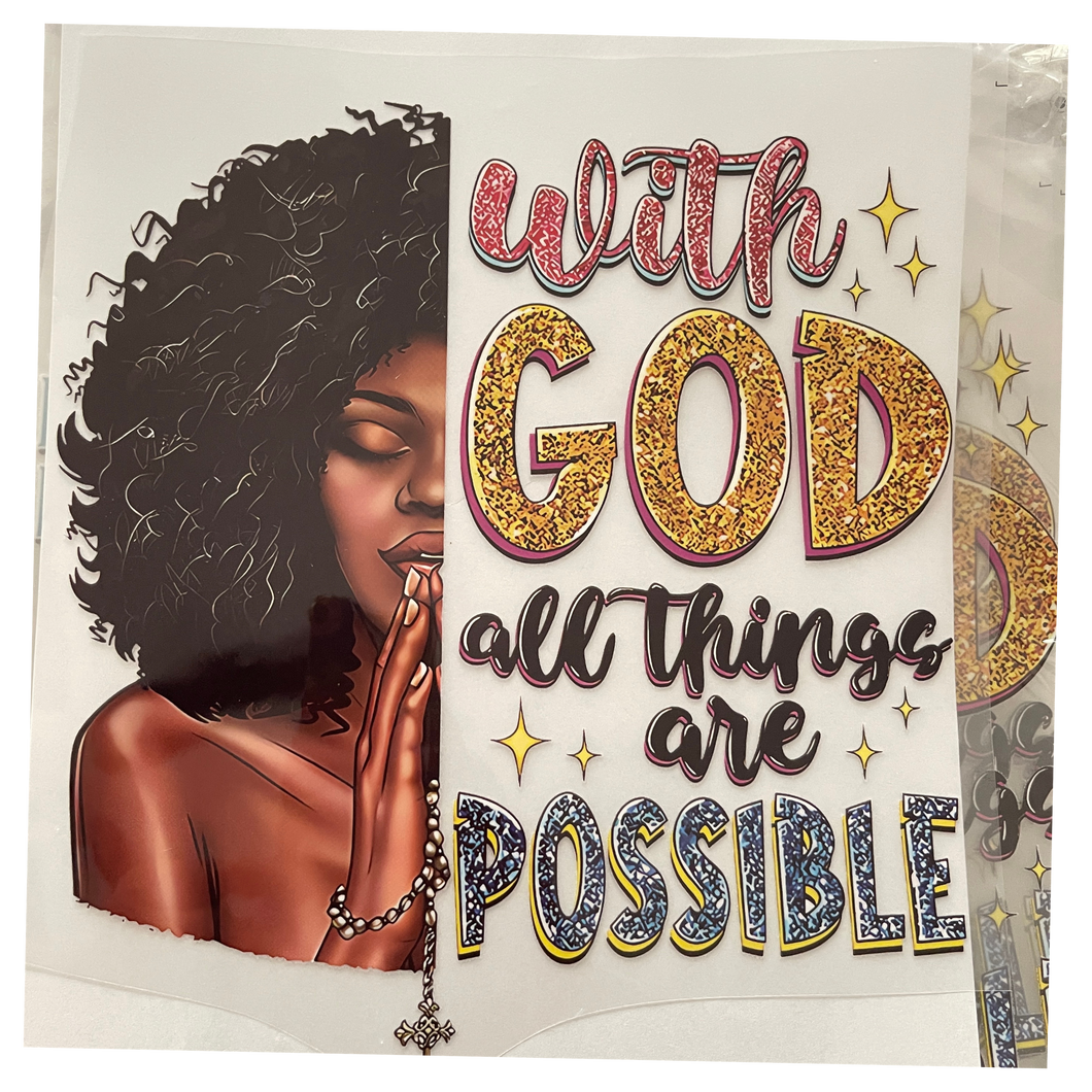 With God All Things Are Possible Lady Design Trendy Iron-on Heat Transfer