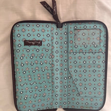 Load image into Gallery viewer, Vera Bradley Brown and Teal Floral Paisley Quilted Wallet with Zipper
