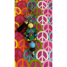 Load image into Gallery viewer, Blue clown keychain with green Custom Handmade Bead Bar About 3" Long
