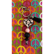 Load image into Gallery viewer, Black pink skull keychain Custom Handmade Bead Bar About 3" Long
