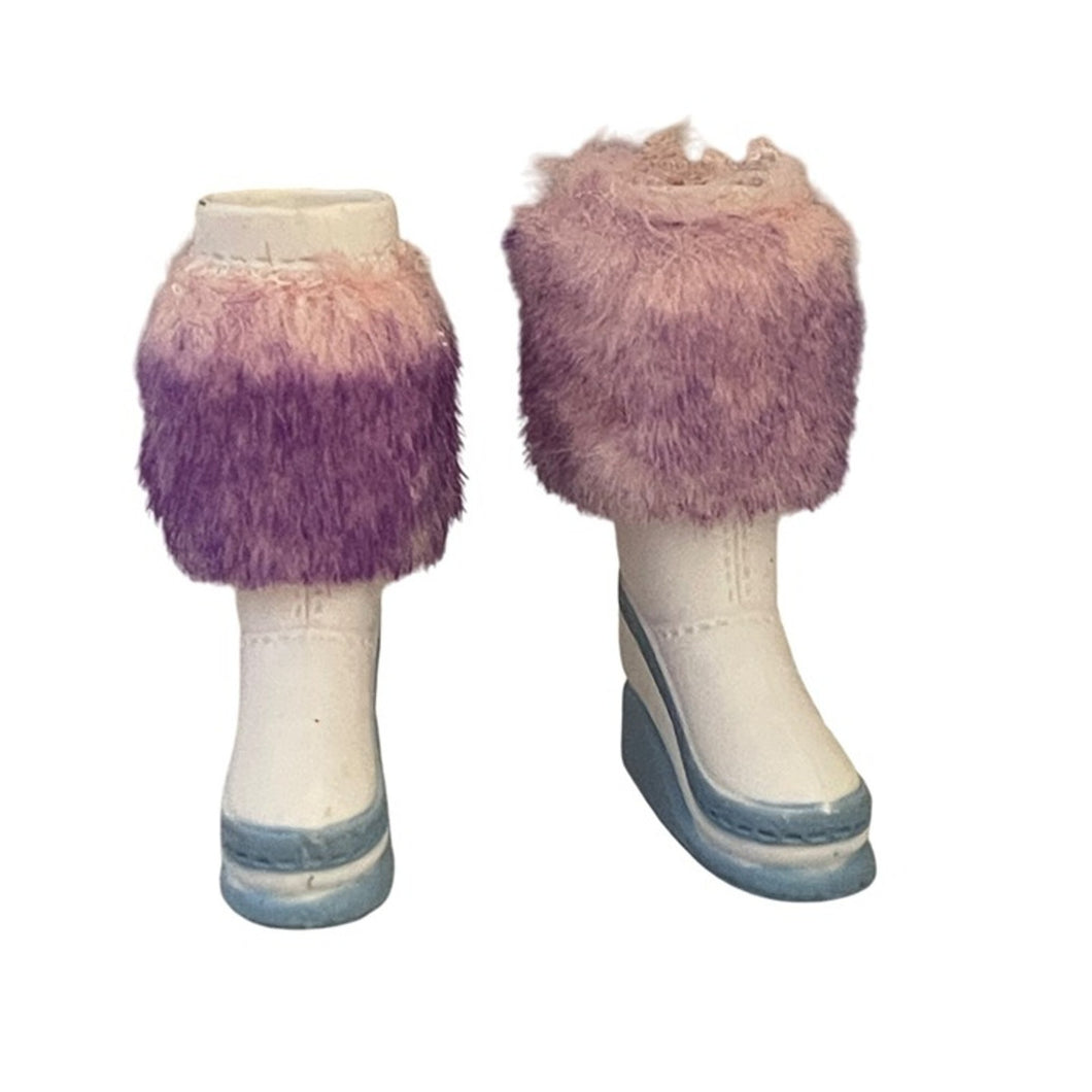 Bratz Footwear Pair Feet Shoes White Boots Blue Trim Faux Fur