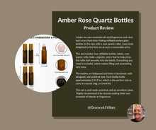 Load image into Gallery viewer, 4 PACK Roller Bottles with Natural Rose Quartz Balls - 10ml Refillable Amber Glass Essential Oil Roll On Kit, Leak-Proof for Travel, Aromatherapy, DIY Perfume &amp; Gifts (10ml Pink Glod Amber Bottles)
