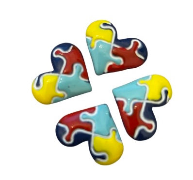 Autism Awareness Heart Puzzle Resin Flatback Cabochons Crafts Hair bows (Set of 4)