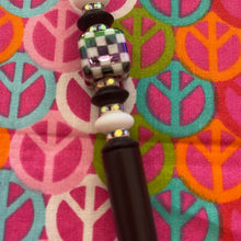 Load image into Gallery viewer, Black and white checkered glass Custom Handmade Beaded Pen
