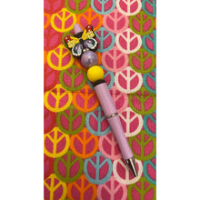 Load image into Gallery viewer, Purple and yellow butterfly beaded Custom Handmade Beaded Pen
