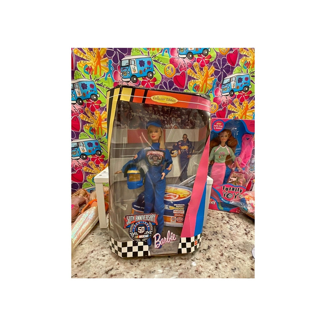 Mattel 50th anniversary 1998 NASCAR Barbie *Damaged Box* As Shown
