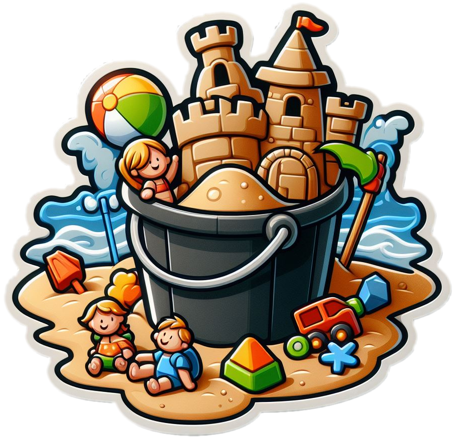 Beach Bucket Full of Toys and Sand Castle Vinyl Stickers