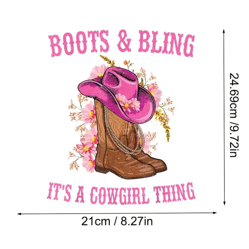 Cowgirl Boots & Hat Design Trendy Iron-on Heat Transfer