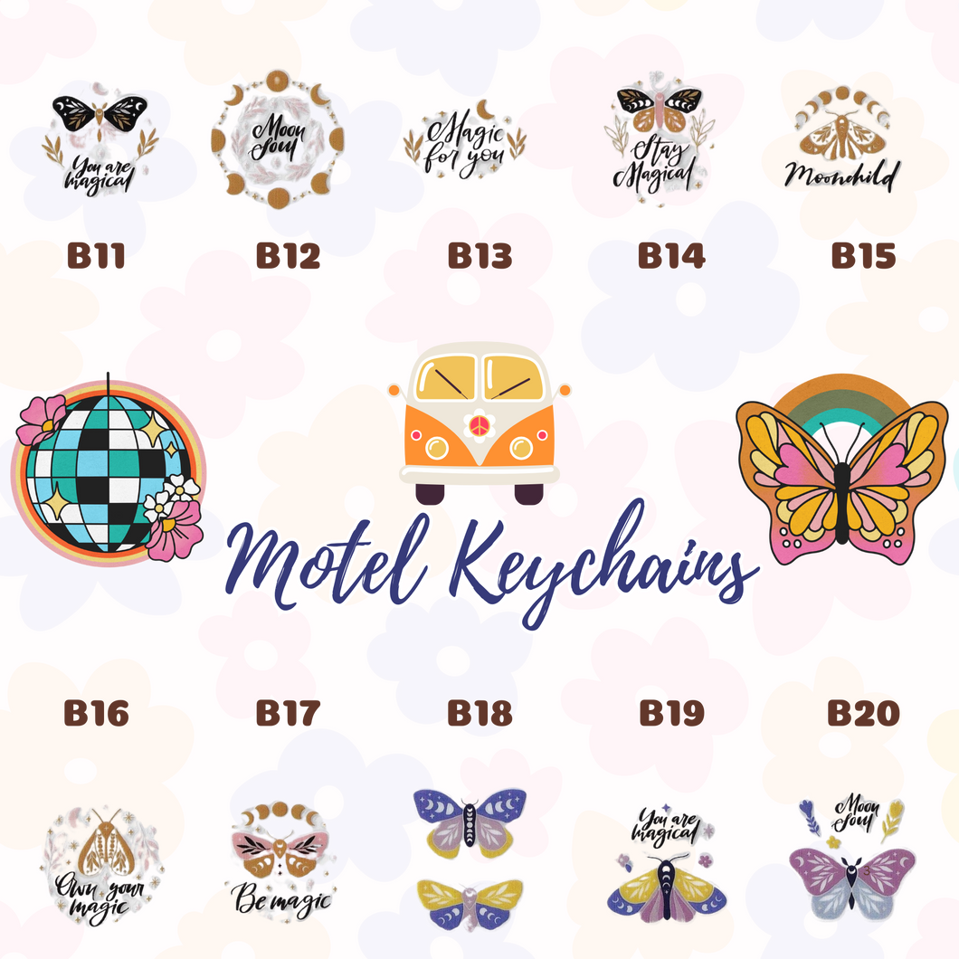 Boho Butterflies Motel Keychains – Retro Charm for Modern Adventures B11-B20