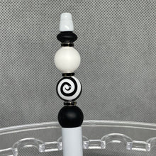 Load image into Gallery viewer, Black &amp; White Beaded Pens Spirals and stripes Custom Handmade Beaded Pen
