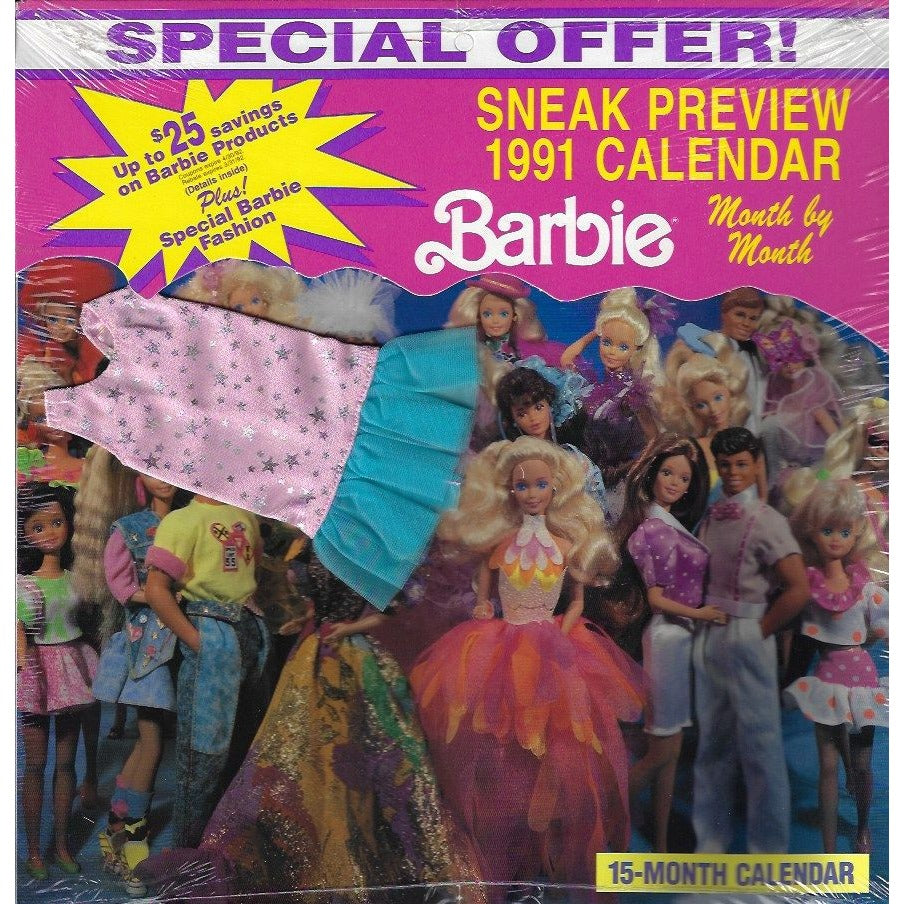 Barbie 1991 Sneak Preview 15 Month Calendar with BONUS Dress