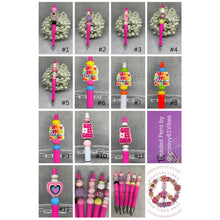 Load image into Gallery viewer, Splash Pink Yellow White Shades of Pink Beaded Pens – Handmade Gifts
