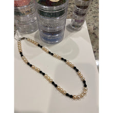 Load image into Gallery viewer, Fresh Water Pearls &amp; Jet Black Crystals - Handcrafted Beaded 18.25" Necklace
