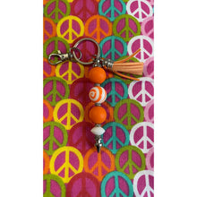 Load image into Gallery viewer, Orange and white spiral keychain Custom Handmade Bead Bar About 3" Long
