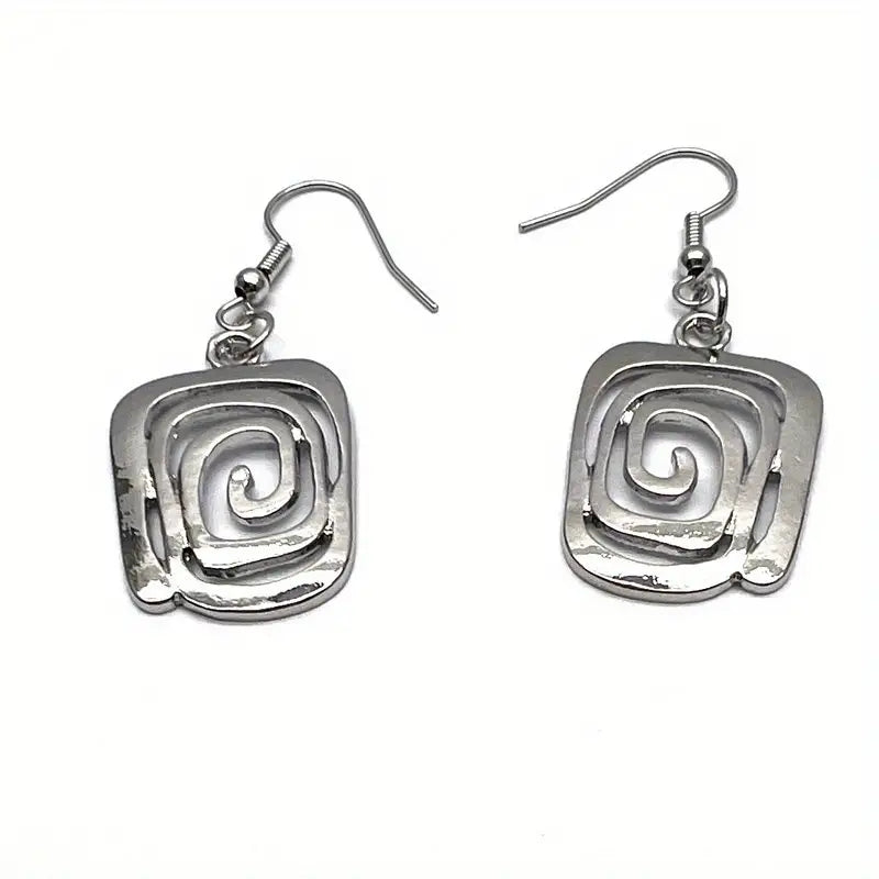 Cute Square Swirl Pendant Earrings Silver Plated