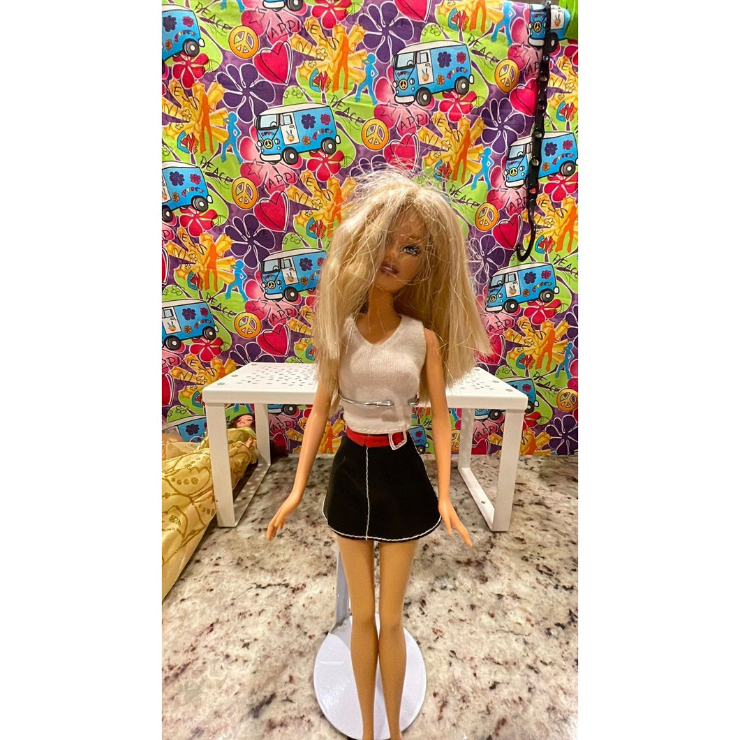 Mattel Barbie Doll #25 White Top, Red Belt, Black Skirt AS SHOWN