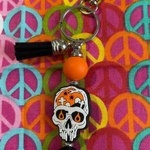 Load image into Gallery viewer, White and orange skull keychain Custom Handmade Bead Bar About 3" Long
