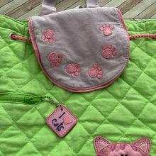 Load image into Gallery viewer, Stephen Joseph Green Pink Kitten Quilted Backpack Purse tote (Pre-owned)
