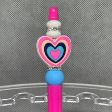 Load image into Gallery viewer, Pastel Pink Blue White Heart Inspiration Beaded handmade pen Pink Base Pen
