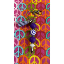 Load image into Gallery viewer, Purple and white spiral keychain Custom Handmade Bead Bar About 3" Long
