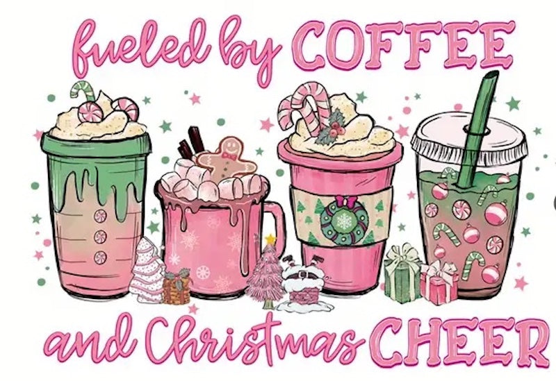 Fuel by Coffee and Christmas Cheer Design Trendy Iron-on Heat Transfer