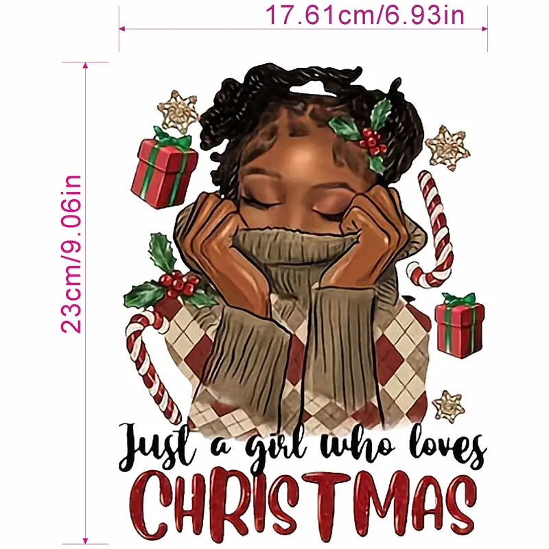 Just a Girl who Loves Christmas Melanin Design Trendy Iron-on Heat Transfer