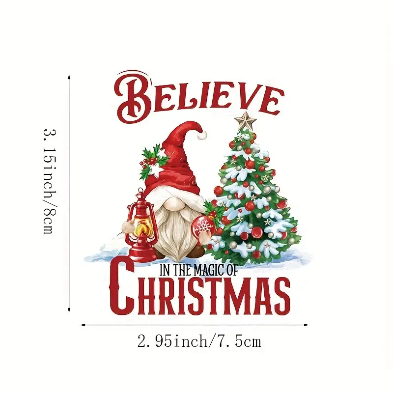 Believe in Christmas Santa Gnome Design Trendy Iron-on Heat Transfer (Small)