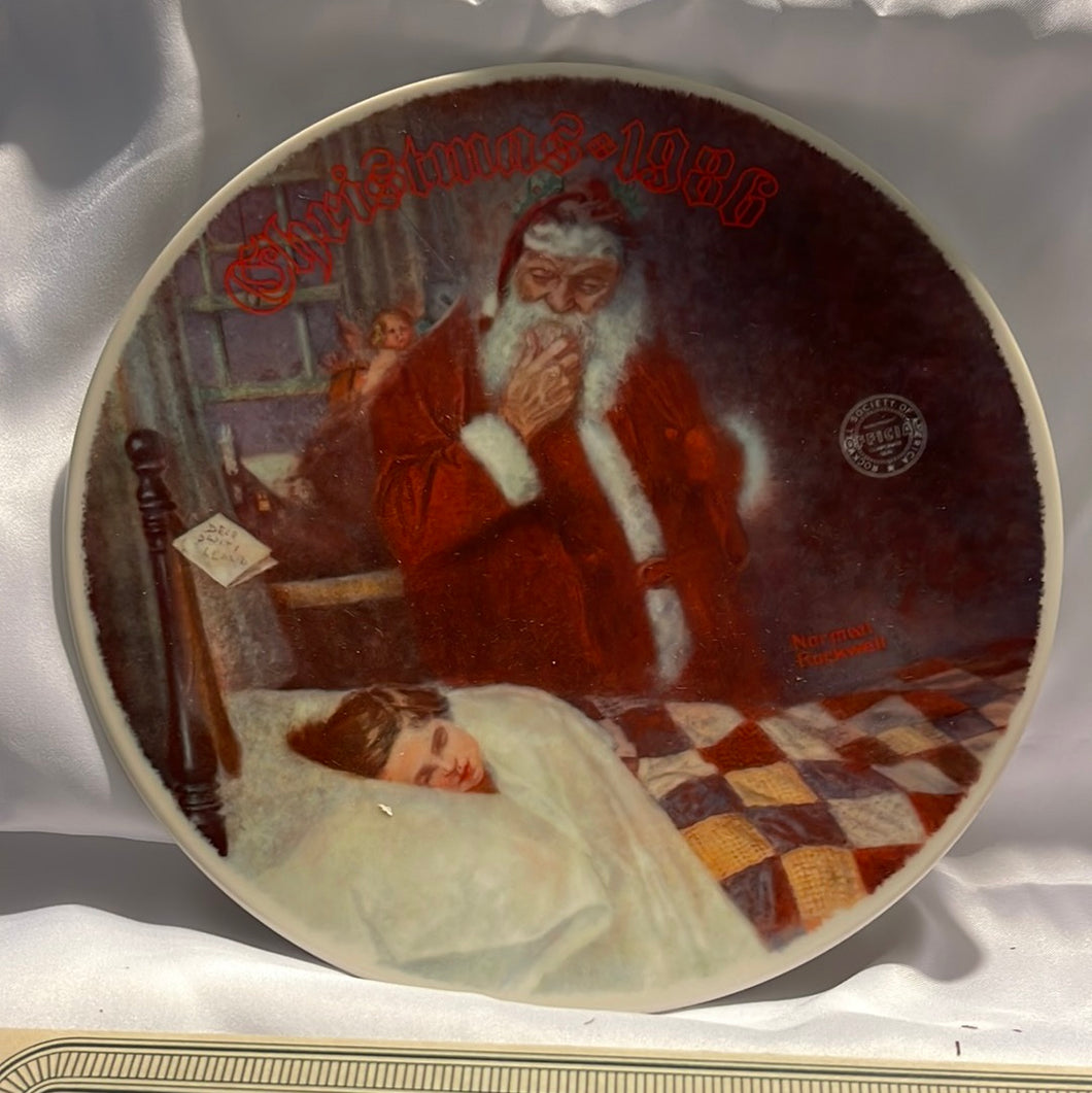 Vtg Bradford Exchange Norman Rockwell Plate Christmas 1986 Deer Santy Claus  (Pre-owned)