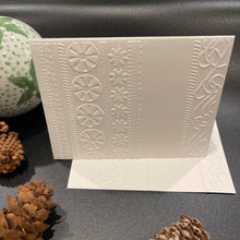 Load image into Gallery viewer, Swirls &amp; Ribbons Embossed Holiday Cards, White Holiday Cards Set, Handmade Elegant Greeting Cards, Textured Stationery, Minimalist
