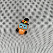 Load image into Gallery viewer, Halloween Brooch Orange Owl Hat Blue Eyes Resin Cabochon Lapel Pinback
