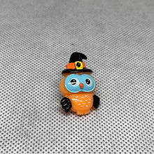 Load image into Gallery viewer, Halloween Brooch Orange Owl Hat Blue Eyes Resin Cabochon Lapel Pinback
