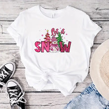 Load image into Gallery viewer, Pink Let it Snow Snowman Design Trendy Iron-on Heat Transfer
