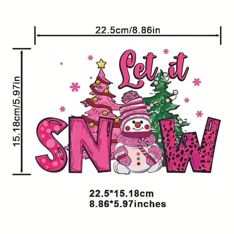 Pink Let it Snow Snowman Design Trendy Iron-on Heat Transfer