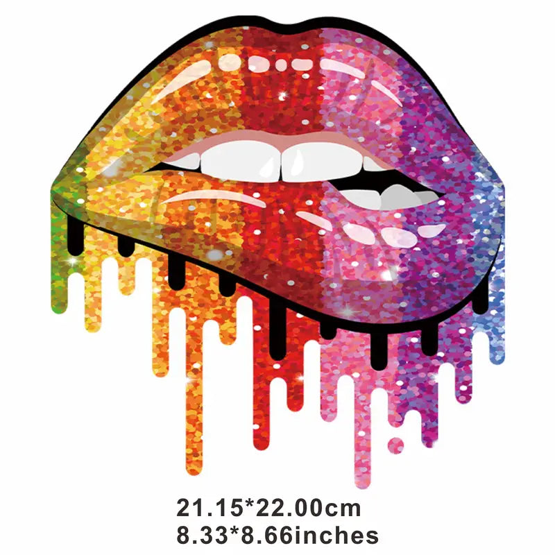 Rainbow Lips Color Dripping Design Trendy Iron-on Heat Transfer