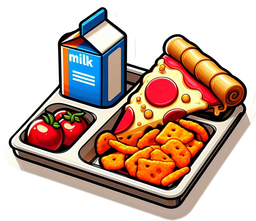 School Lunch Tray Pizza Cheese Puffs Carton of Milk Vinyl Foodie Stickers