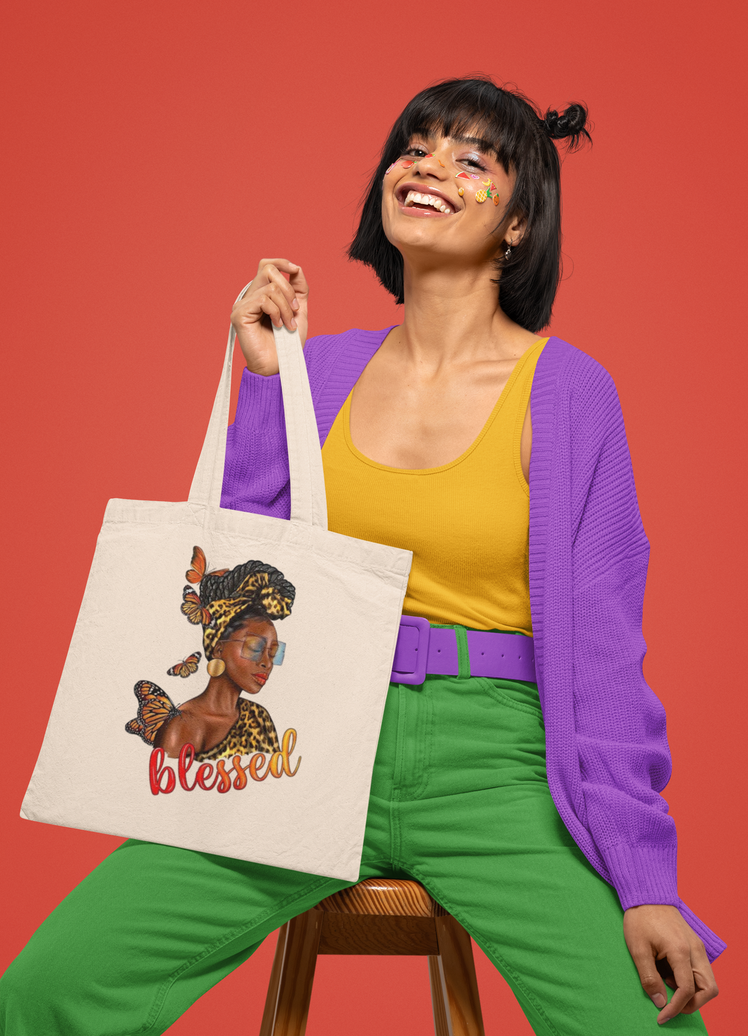 Fashion Graphic Print Blessed Melanin Sunglasses Design Trendy Canvas Tote Bag