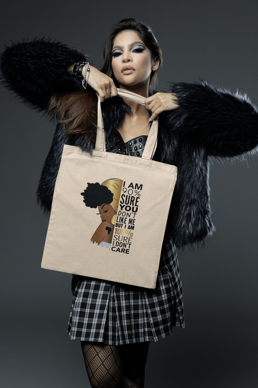 Fashion Graphic Print 100 percent sure I Don't Care Design Trendy Canvas Tote Bag